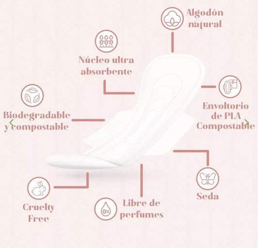 Toallas Higiénicas Diurnas Desechables y Compostables 12 unidades