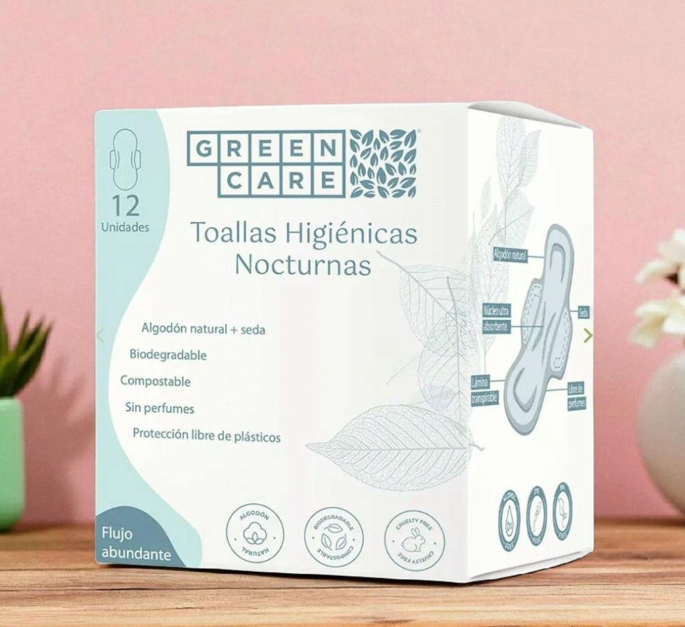 Toallas Higiénicas Nocturnas Desechables y Compostables 12 unidades