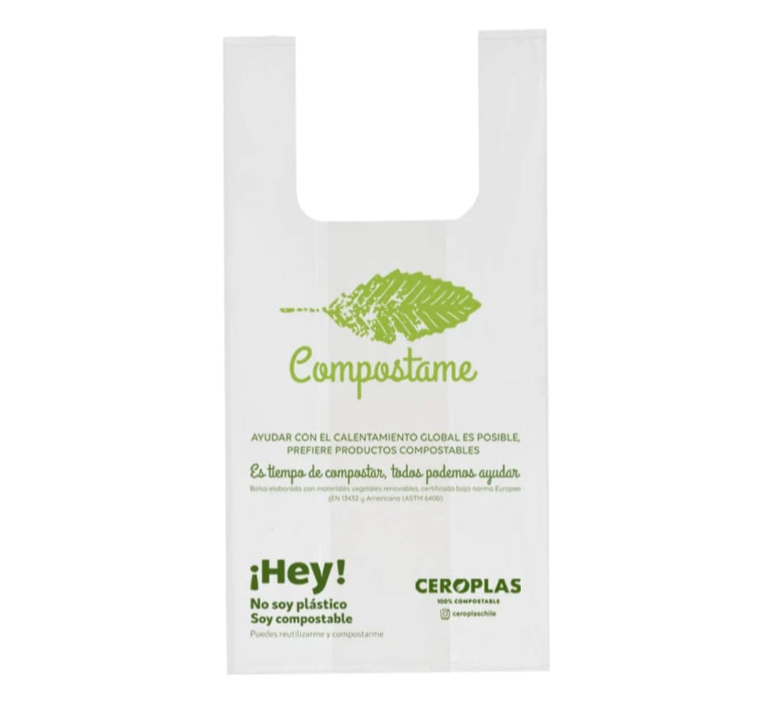 Bolsas Tipo Camiseta Compostables 50un 33x45cm