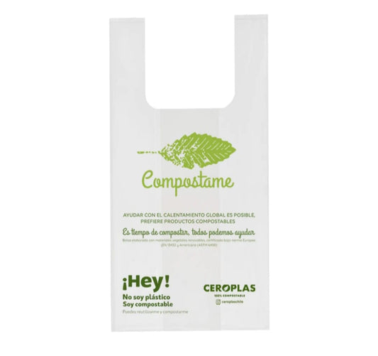 Bolsas Tipo Camiseta Compostables 50un 33x45cm