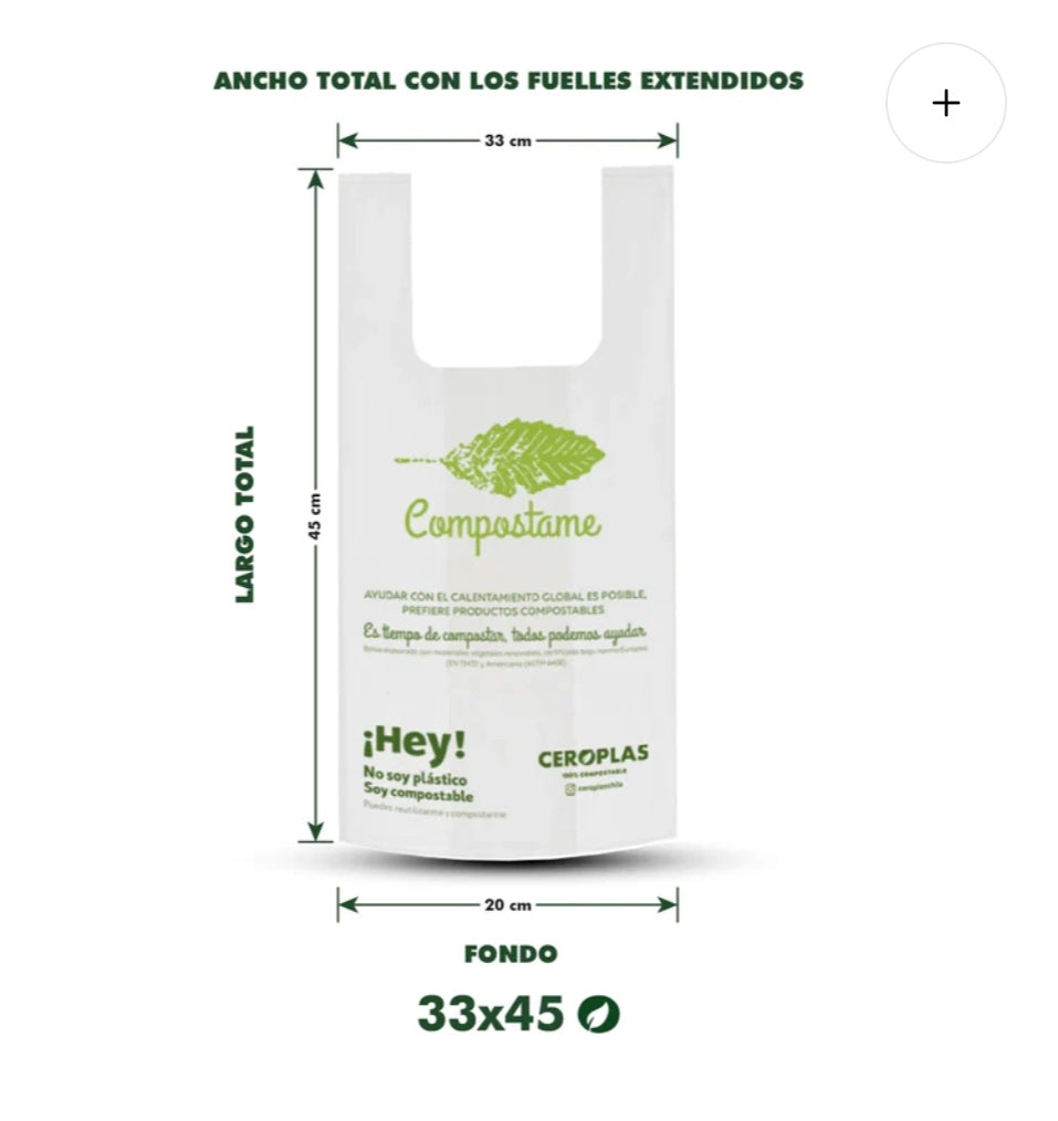 Bolsas Tipo Camiseta Compostables 50un 33x45cm