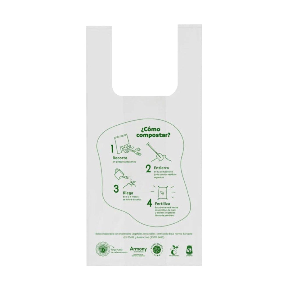 Bolsas Tipo Camiseta Compostables 50un 33x45cm