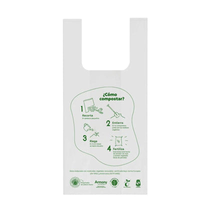 Bolsas Tipo Camiseta Compostables 50un 33x45cm