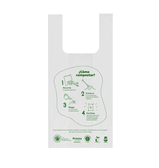 Bolsas Tipo Camiseta Compostables 50un 33x45cm