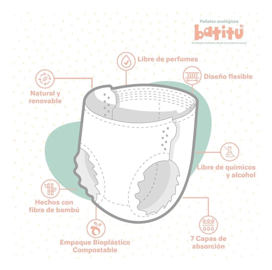 Pañales Desechables y Compostables Talla S 30 Unidades