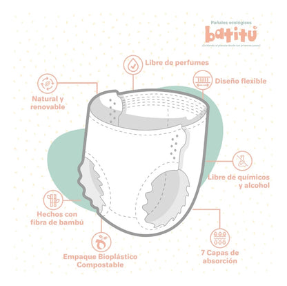 Pañales Desechables y Compostables Talla S 30 Unidades
