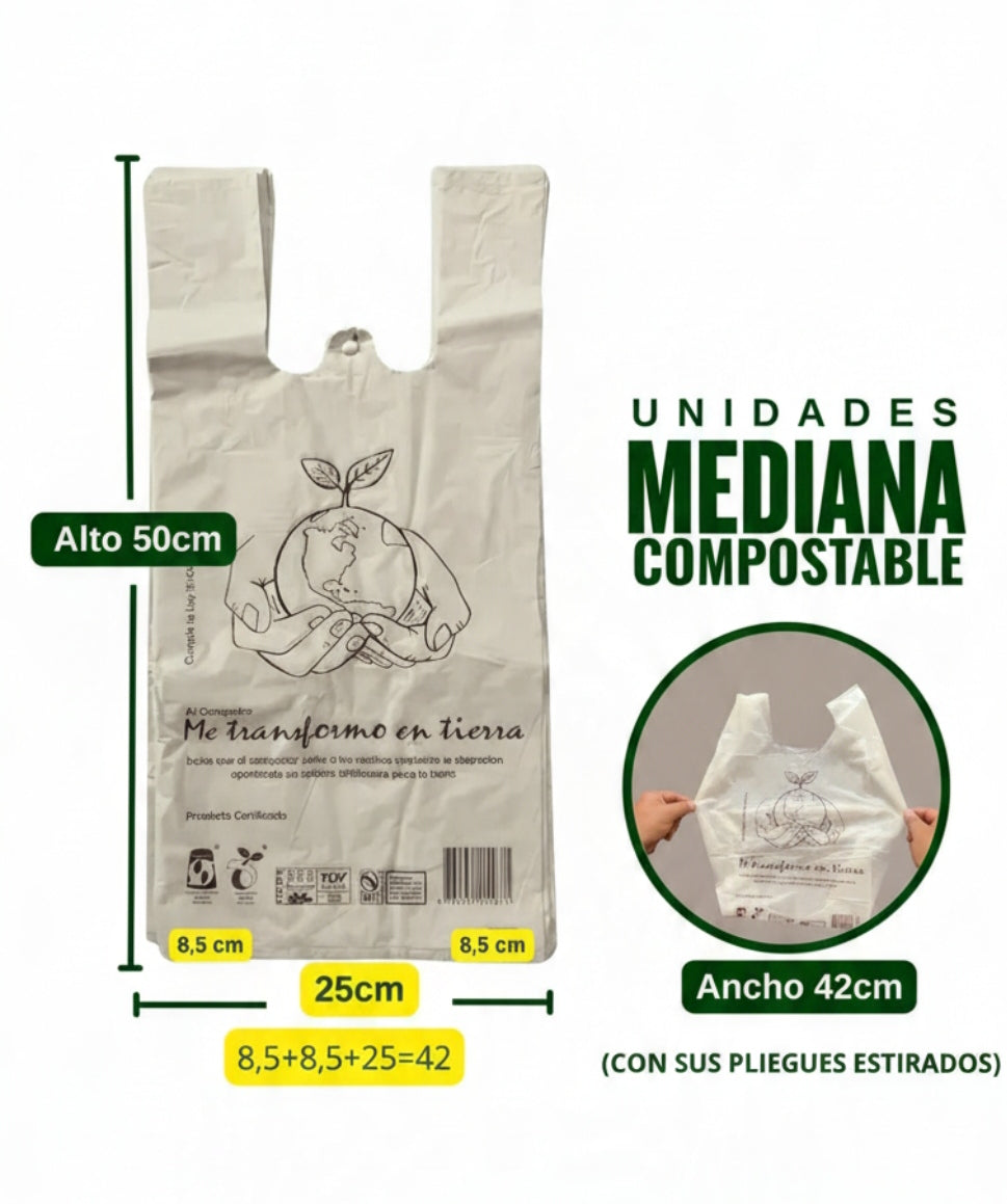 Set de 50 Bolsas Tipo Camiseta 42x48 Compostables