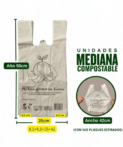 Set de 50 Bolsas Tipo Camiseta 42x48 Compostables