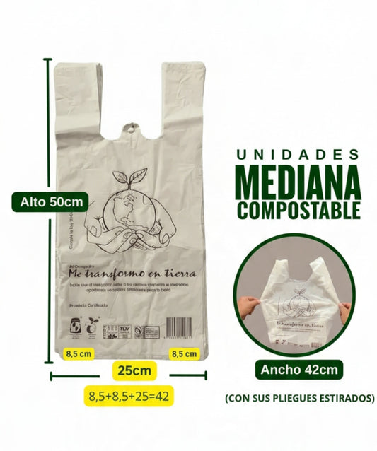 Set de 50 Bolsas Tipo Camiseta 42x48 Compostables